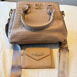 Steve Madden Beige Embossed Satchel with Wallet